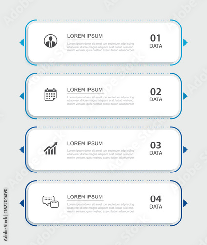4 infographics data rectangle tab index template. Illustration business abstract background.
