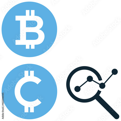 Crypto currency analytics icon vector for digital asset analysis and market insights. Great for illustrating blockchain, trading, and financial technology concepts.