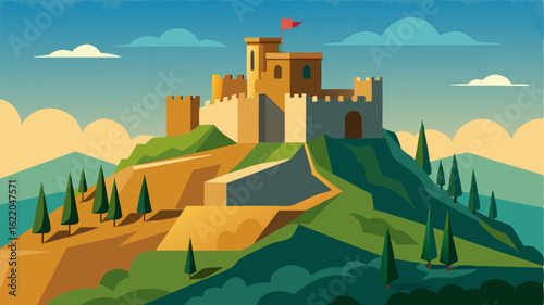 The ancient ruins of a stone castle stand proudly atop one of the Mediterranean hills a silent witness to the regions rich history.