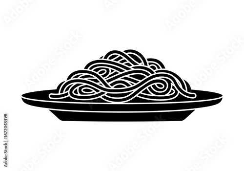 Flat Black Silhouette Icon of Spaghetti Served on Plate – Minimalist Vector Style for Italian Cuisine, Food Apps, and Menu Design