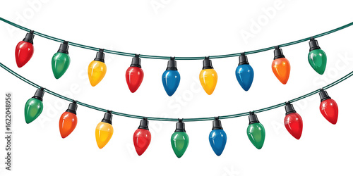 A string of colorful christmas lights isolated on transparent background