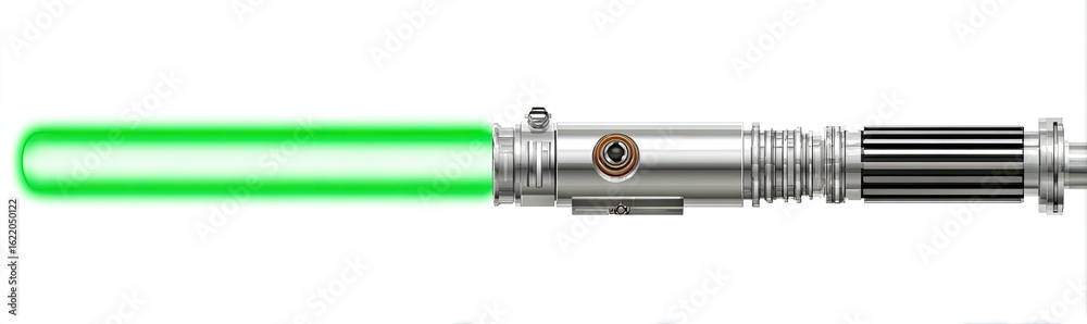 Naklejka premium A stylized, metallic lightsaber with a bright green blade