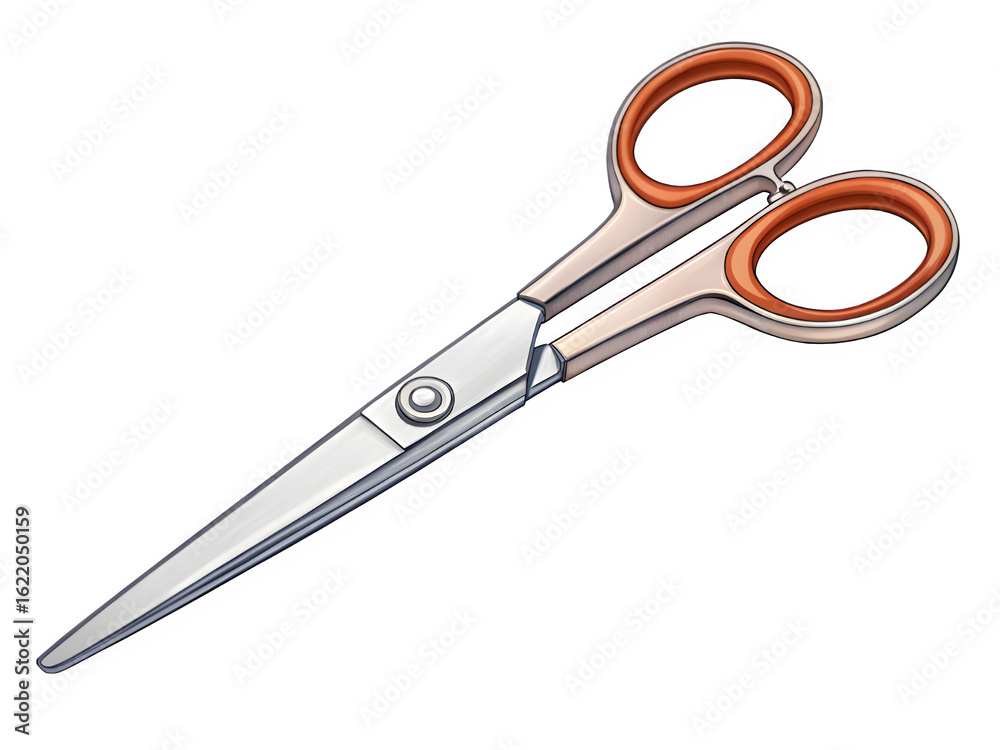 Obraz premium Professional barber scissors with orange handles on a black background