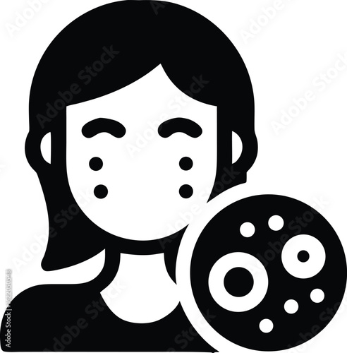 Woman with skin disease and microscopic icon