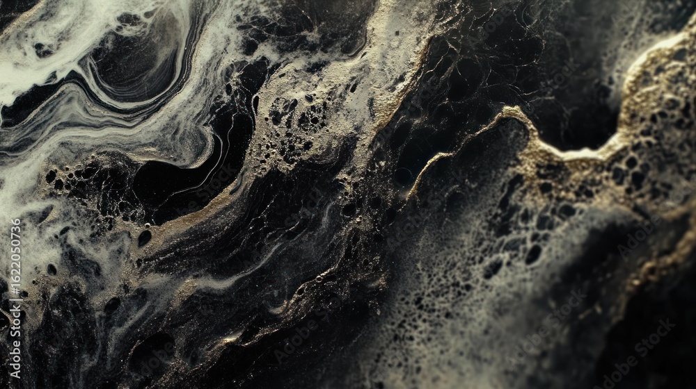 Fototapeta premium Abstract, black, gold, white, marble, fluid art, flowing design, background