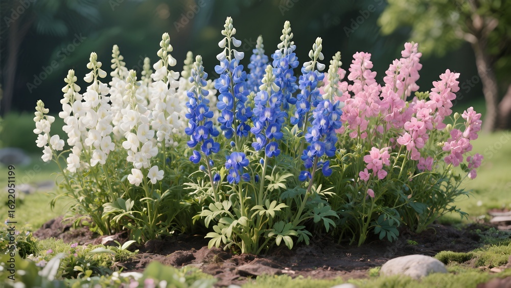 Obraz premium Beautiful Delphinium flowers in bloom