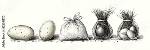 Illustrated Eggs and Packaging in a Row