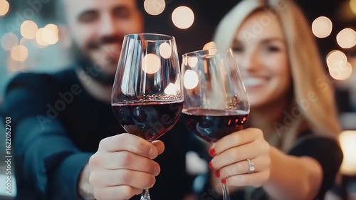 Couple toasting with wine glasses