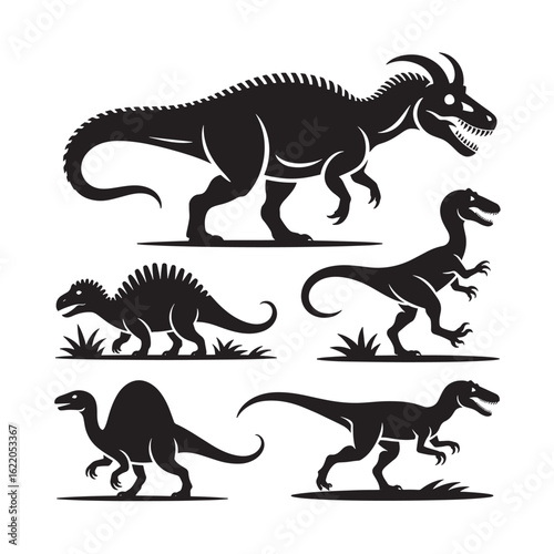 Diverse Collection of Dinosaur Silhouettes Prehistoric Creatures and Extinct Reptiles Graphics for Educational or Design Projects