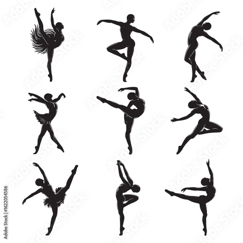 Elegant Ballet Dancer Silhouettes Performing Graceful Poses on a White Background Capturing Movement and Artistry for Dance Illustration Designs