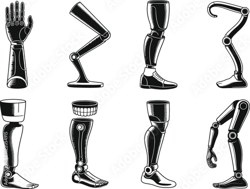 Collection of prosthetic limbs and artificial body parts
