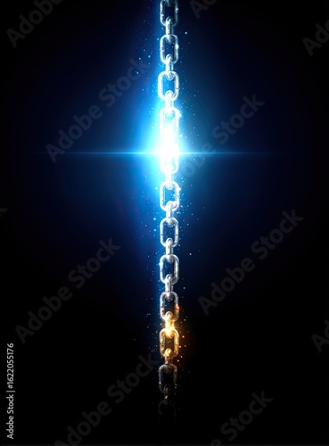 Chain splitting, vibrant light, dark background
