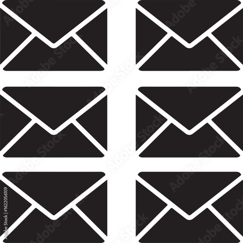 Six black envelopes arranged in two columns and three rows