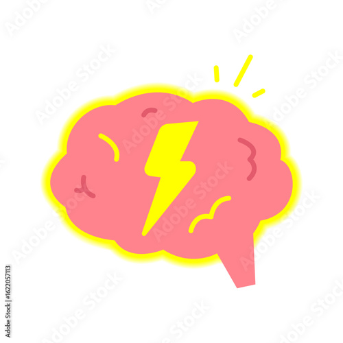 illustration of human brain, lightning bolt. strong mental power, high intelligence, focus, cognitive boost, optimal performance. for neuroscience, mental health, productivity, learning, storming