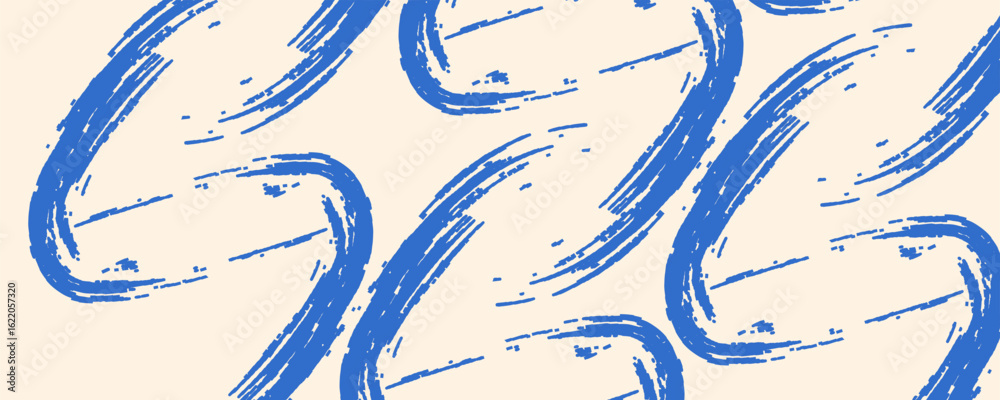 Fototapeta premium Grainy blue spiral brush stroke with spray texture. Hand drawn distress damaged edge vintage banner with spiral bold line. Grainy bold brush strokes texture with scattered tiny dots. Retro background.