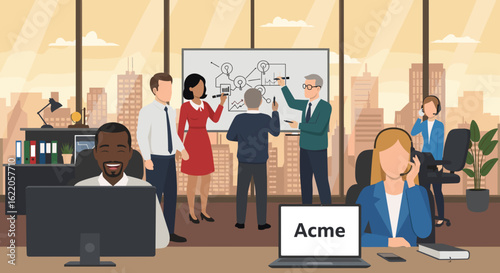 Diverse business team brainstorming and working in a modern office, perfect for website banners or brochures.