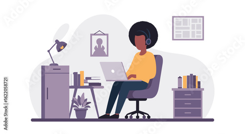 Person working from home on laptop, ideal for remote work, freelance, and home office concepts.