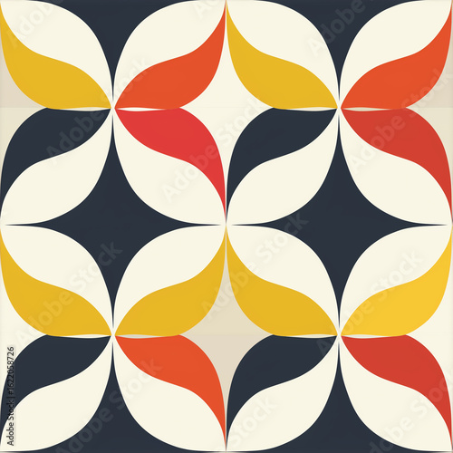 Seamless Geometric Pattern with Retro Color Palette in Flat Modern Style