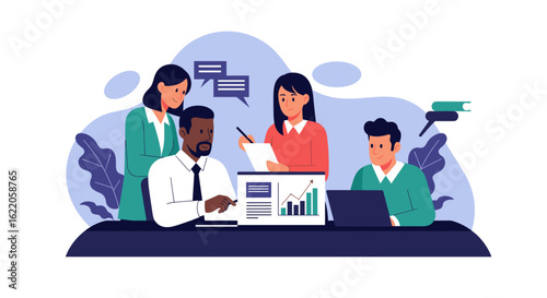 Diverse business team collaborating on a project, ideal for presentations or website banners.