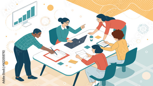 Diverse team collaborating on a project, perfect for business presentations and marketing materials.