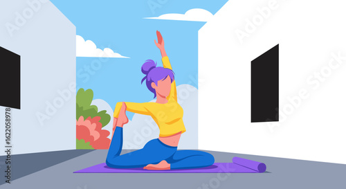 Woman doing yoga outdoors, perfect for wellness websites or fitness brochures.