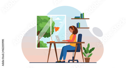 Woman working from home on laptop, perfect for remote work blogs or websites.