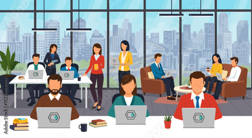 Modern Coworking Space: Diverse Team Collaboration, Perfect for Website or Brochure