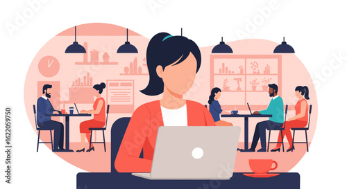 Diverse team working together in a modern co-working space, ideal for website banners or presentations.