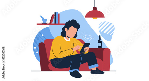 Person relaxing at home, using a smartphone, perfect for blogs and websites about relaxation and technology.