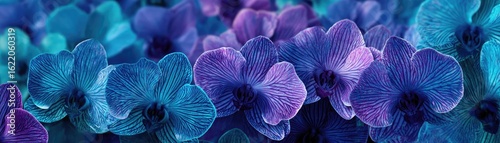Orchid palette in flower tempo concept. Vibrant blooms showcasing shades of blue and purple in harmony.