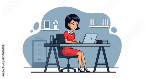Businesswoman working on laptop at her desk - perfect for websites, blogs, and presentations.