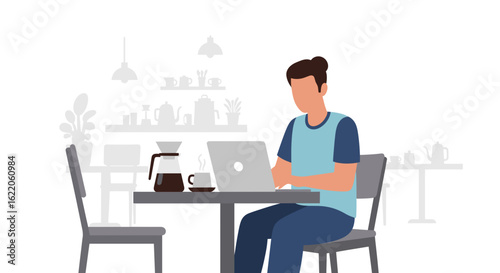 Man working on laptop in a cafe, perfect for website banners or blog posts about remote work.