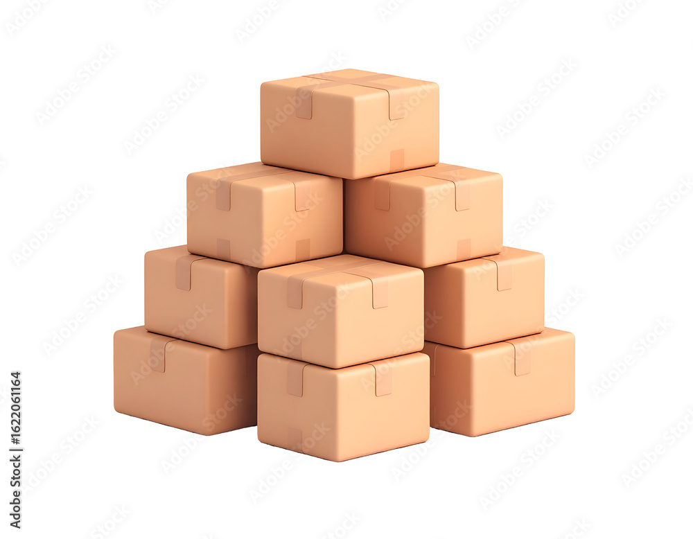 Fototapeta premium 3D Render Stacked Cardboard Boxes