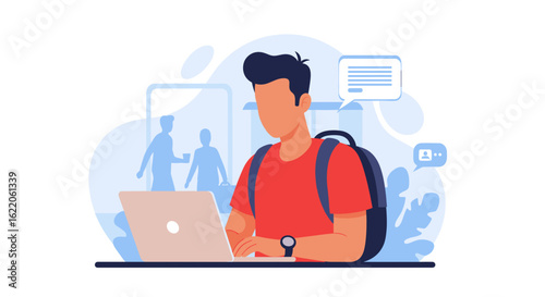 Student using laptop, perfect for education, technology, and online learning websites.