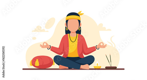 Woman meditating in lotus position, perfect for websites or brochures promoting mindfulness, yoga, or wellness.