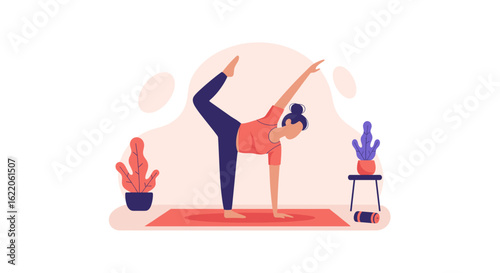 Woman practicing yoga at home. Perfect for wellness websites, blogs, or fitness apps.