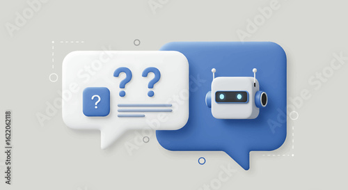 AI chatbot answering questions, digital assistance, 3D rendered communication.