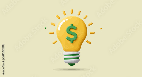 Illuminated lightbulb with dollar sign, symbolizing financial innovation and bright money-making ideas.