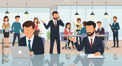 Busy Office Workers Collaborating, Ideal for Business Presentations or Website Landing Pages