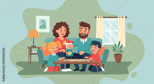 Happy family playing board games at home, perfect for family blogs or articles about family time.