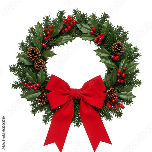 Wallpaper Mural Festive handcrafted Christmas wreath with lush green foliage and red berries, perfect for holiday decorations. isolated on white or transparent background. PNG format. Torontodigital.ca