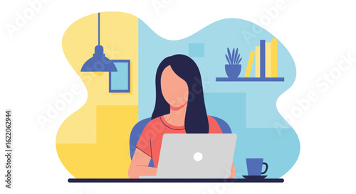 Woman working on laptop at home office, perfect for blog posts about remote work or productivity.