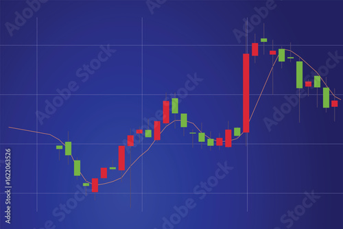 Analyzing falling down and stock market trading graph candlestick chart flat vector illustration .