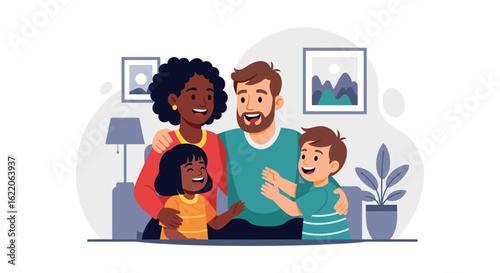 Happy diverse family illustration perfect for websites, brochures, and family-themed projects.