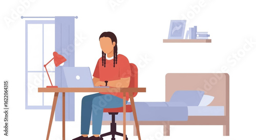 Person working from home on laptop, illustration for remote work articles or blog posts.