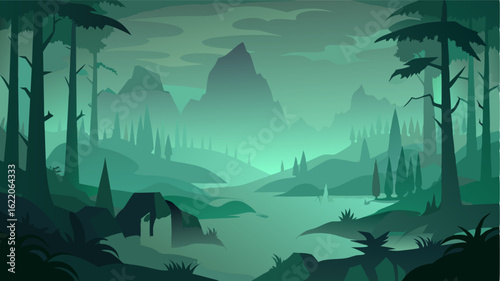 The fog envelops the forest like a mystical spell transforming the familiar landscape into a mysterious and unrecognizable world.