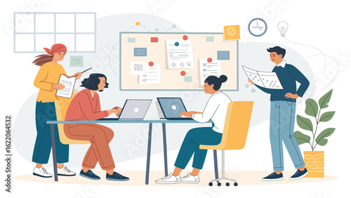 Collaborative team brainstorming session in modern office, ideal for project management websites or presentations.