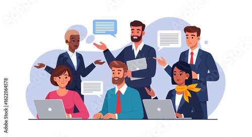 Diverse business team collaborating on project, ideal for website banners or presentations.