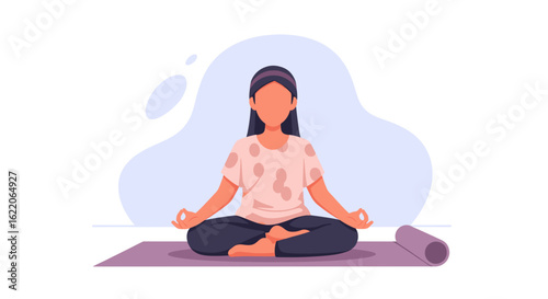 Woman meditating in lotus position, perfect for wellness websites or mindfulness apps.