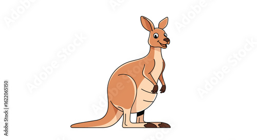 Adorable cartoon marsupial kangaroo hopping happily through the australian outback on a sunny day illustrating wild animal behavior